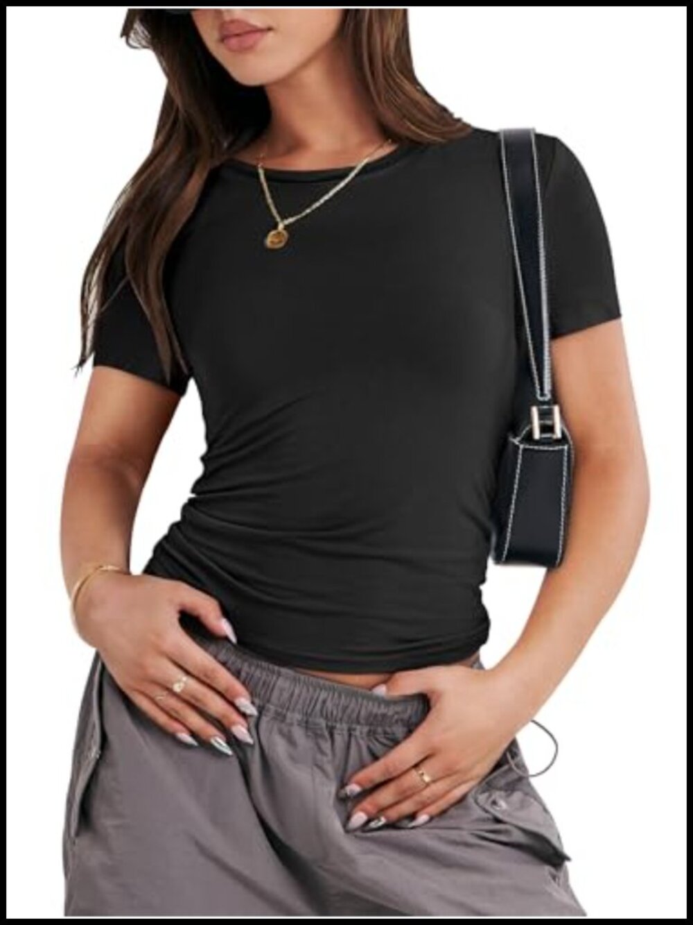 Women's Slim Fit Crew Neck Short Sleeve Crop Top Basic Tee Summer